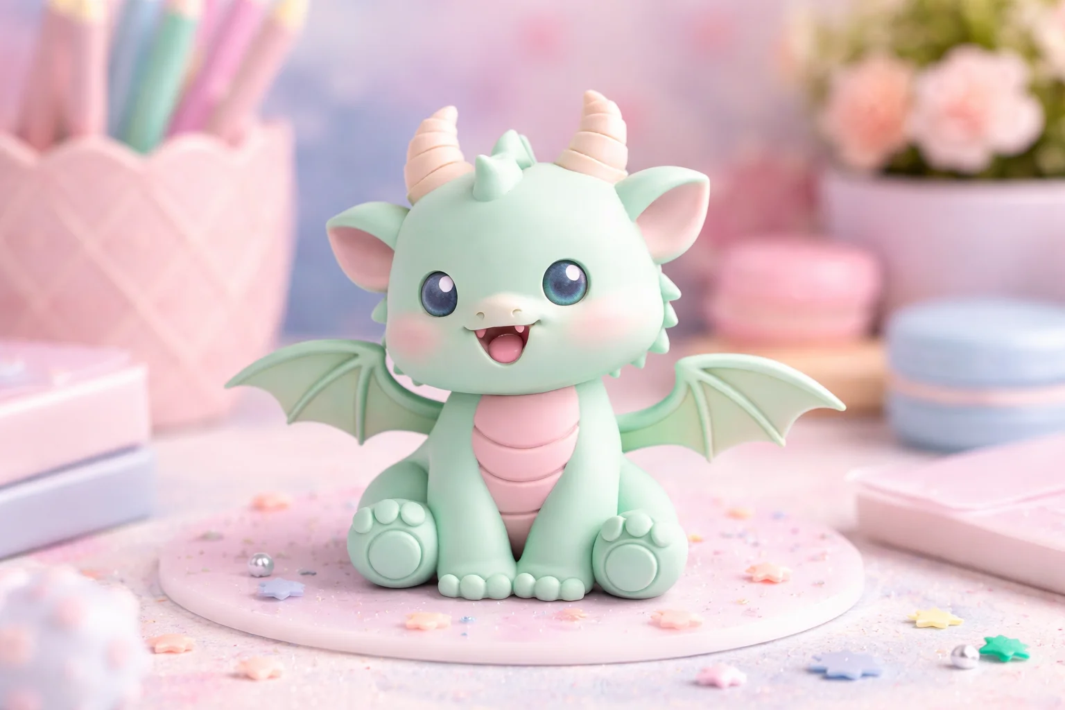 Baby Dragon STL – Cream Pastel 3D Printable Figurine – Adorable Fantasy Dragon 3d model