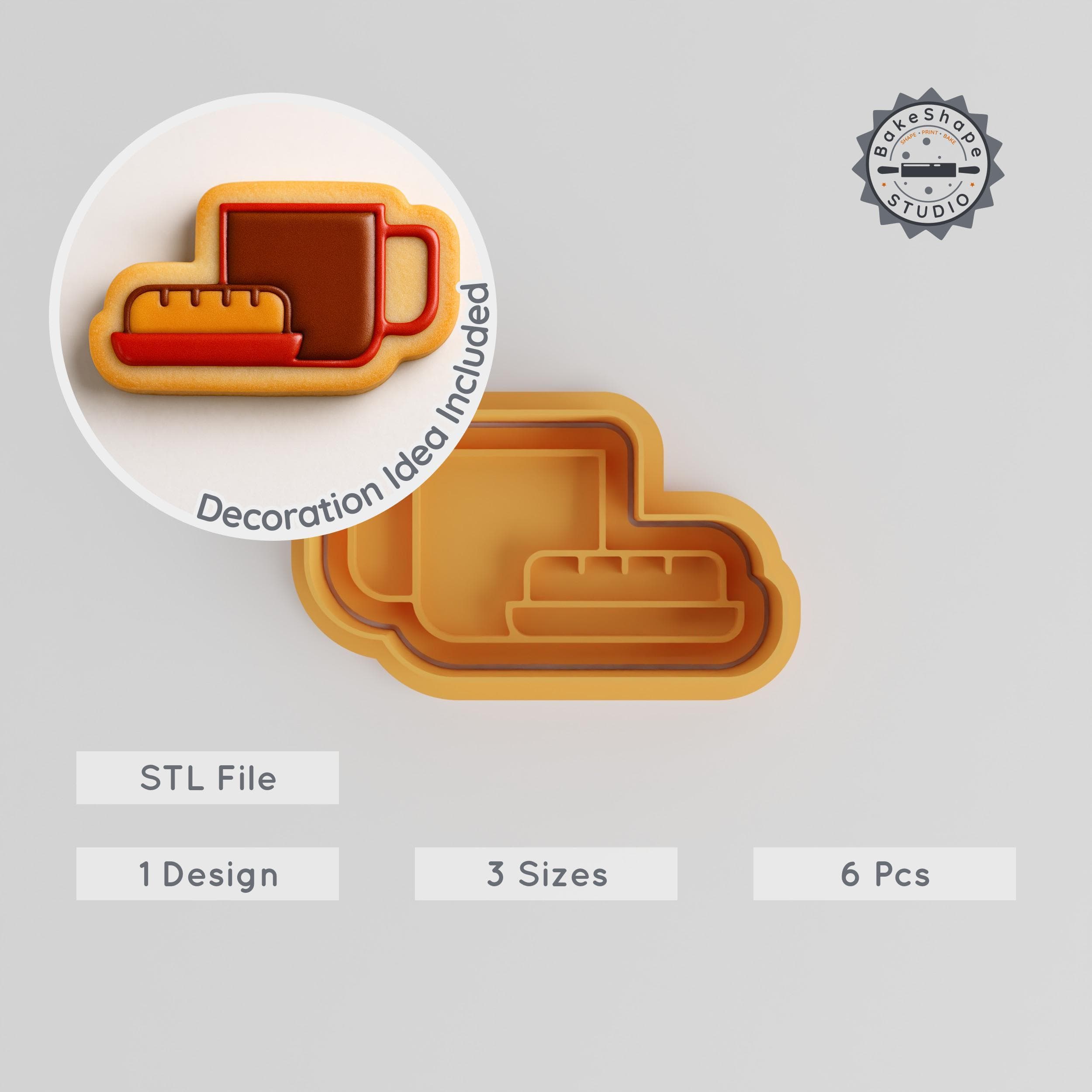 Breakfast Shape Cutter & Stamp Bundle, 6 Pieces, Perfect for Cookies & Fondant, S/M/L Sizes PRODUCT_29 3d model