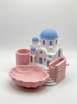 Greek Island Church Desk Organizer - Coquette Aesthetic Multifunctional Stationary Station 3d model