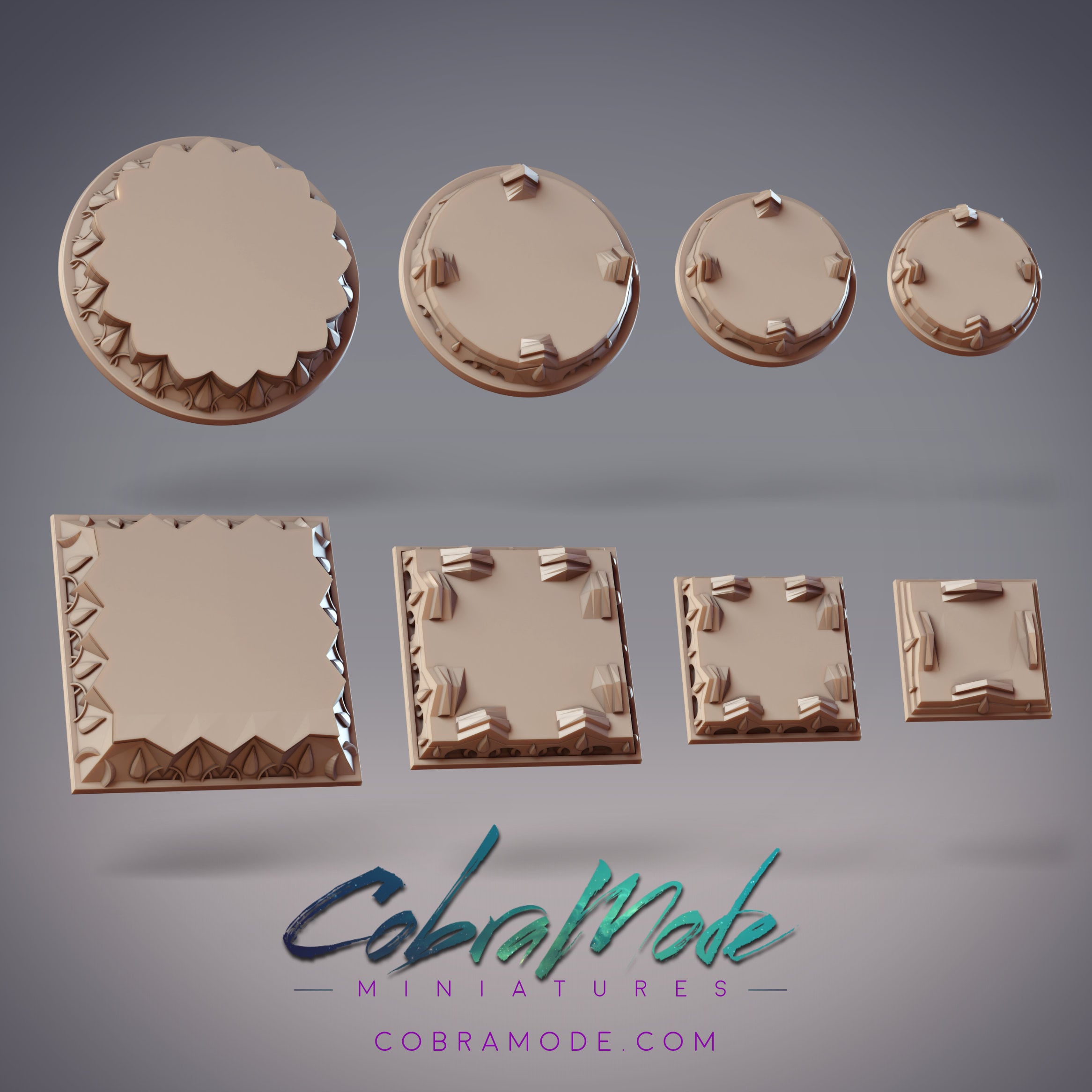 Decorated Teardrop Pedestal Base Pack (8pcs) - Round and Square Versions 3d model