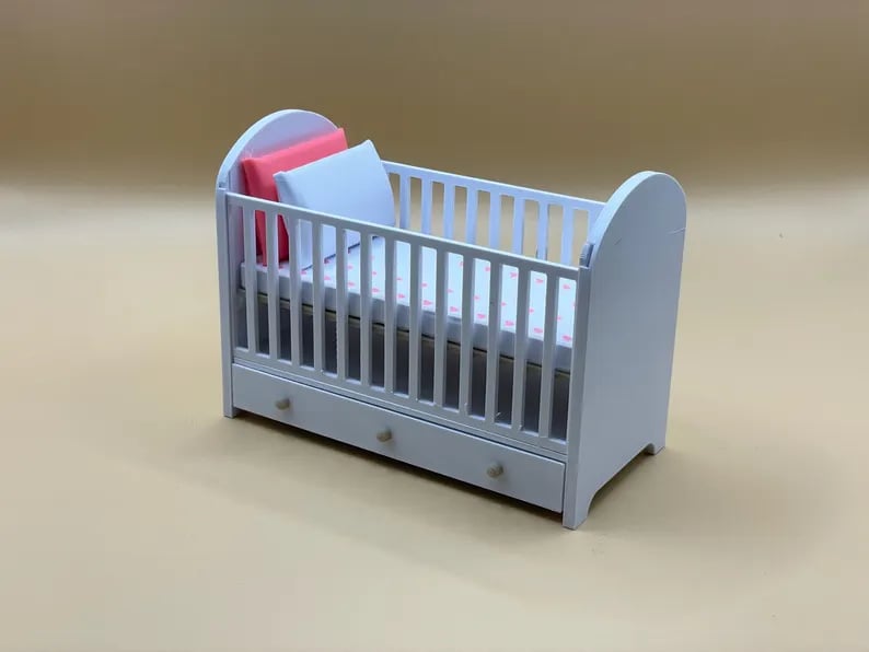 Miniature Dollhouse Crib Cot With Drawer STL 1:12 Scale File Set Commercial License 3d model