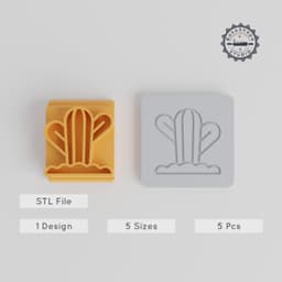 Cactus Stamp Tile Set, 5 Sizes, Round Desert Plant Motifs for Clay, Cookies & Fondant PRODUCT_1583 3d model