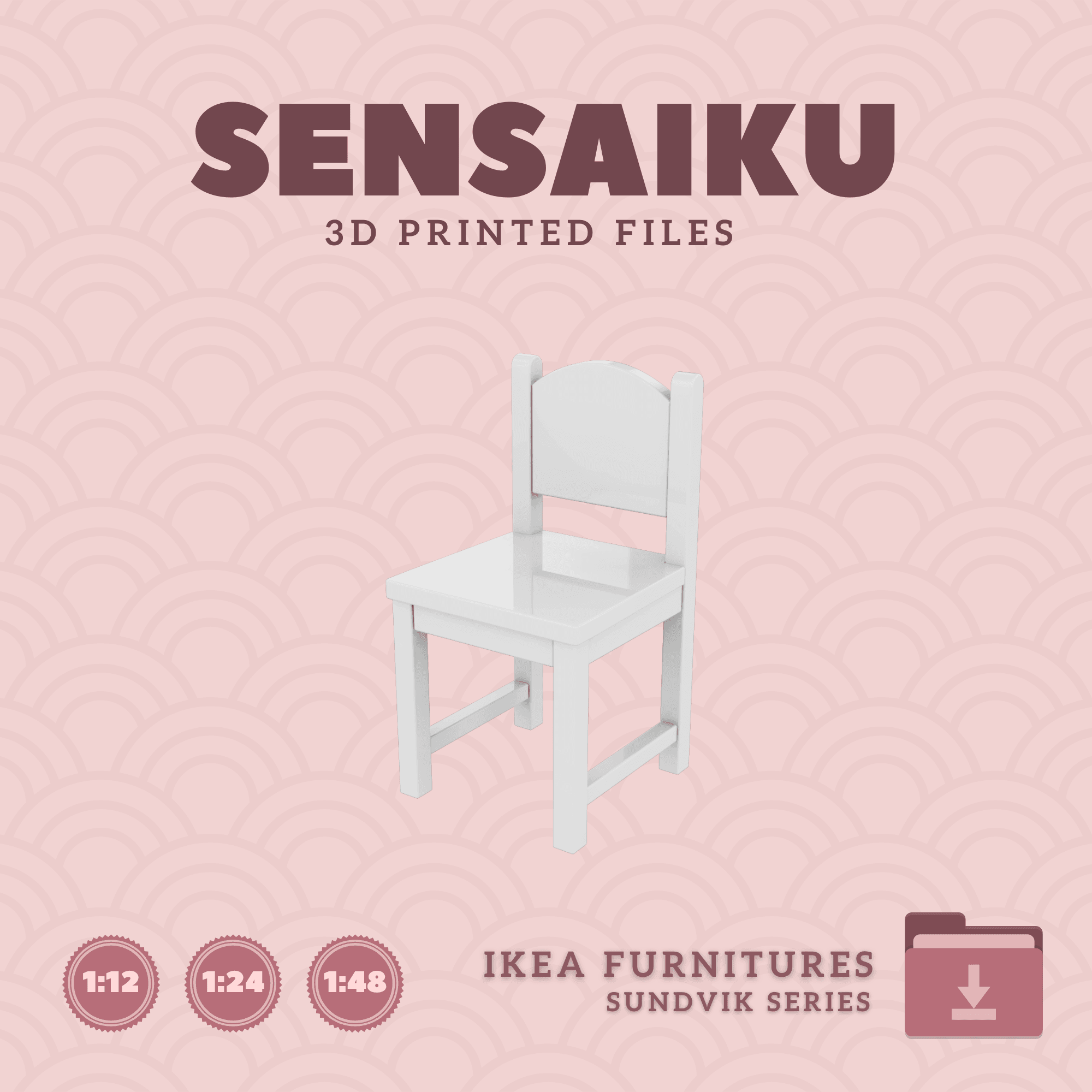 Miniature Replica SUNDVIK Children's Chair for Miniature Dollhouse - IKEA - 3D Print Instant Downloa 3d model