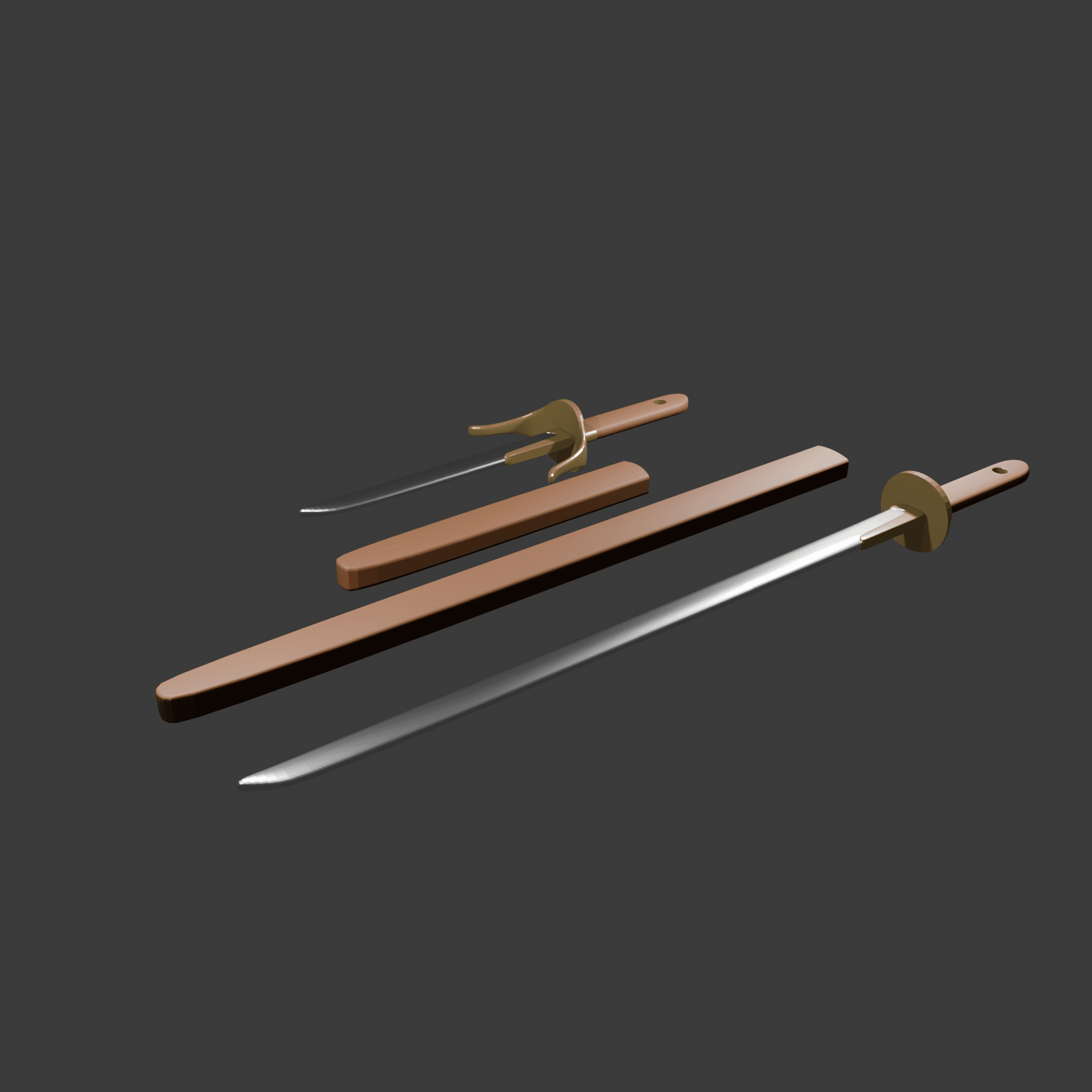 Weapon pair: Straight dao and parrying dagger v2 3d model