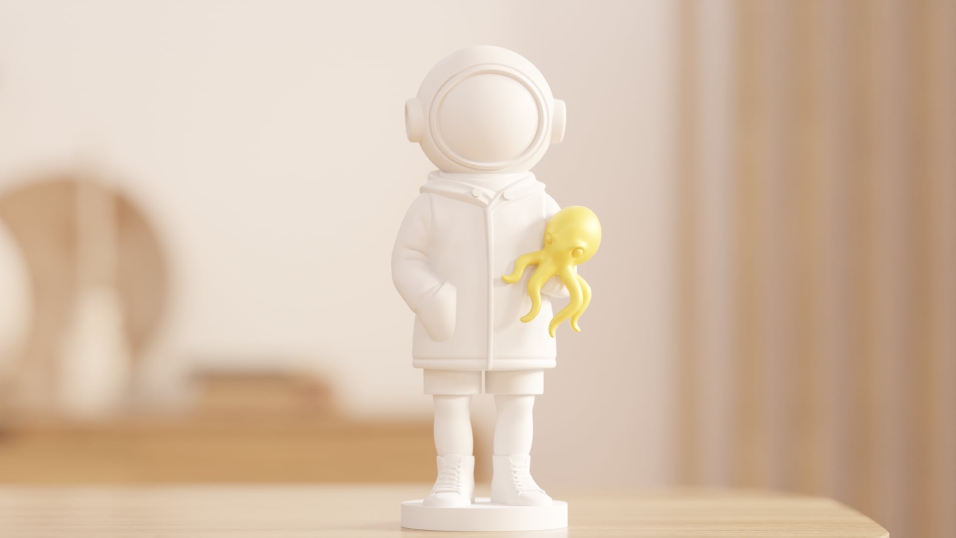 Cute Astronaut with Octopus Sculpture - Desk Decor 3d model