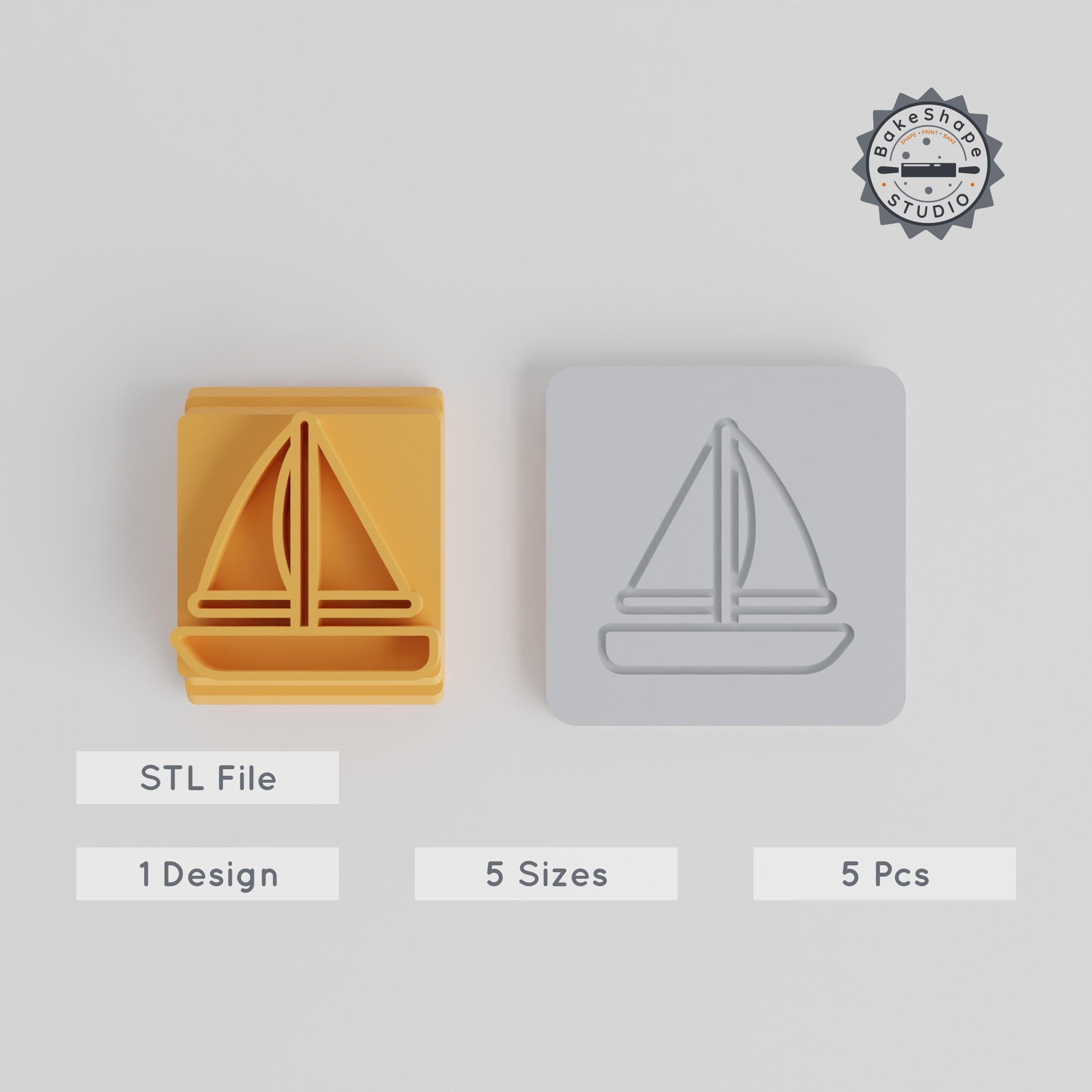 Wind Sail Boat Stamp Tile Set, 5 Sizes, Perfect for Clay, Cookies & Fondant PRODUCT_3390 3d model