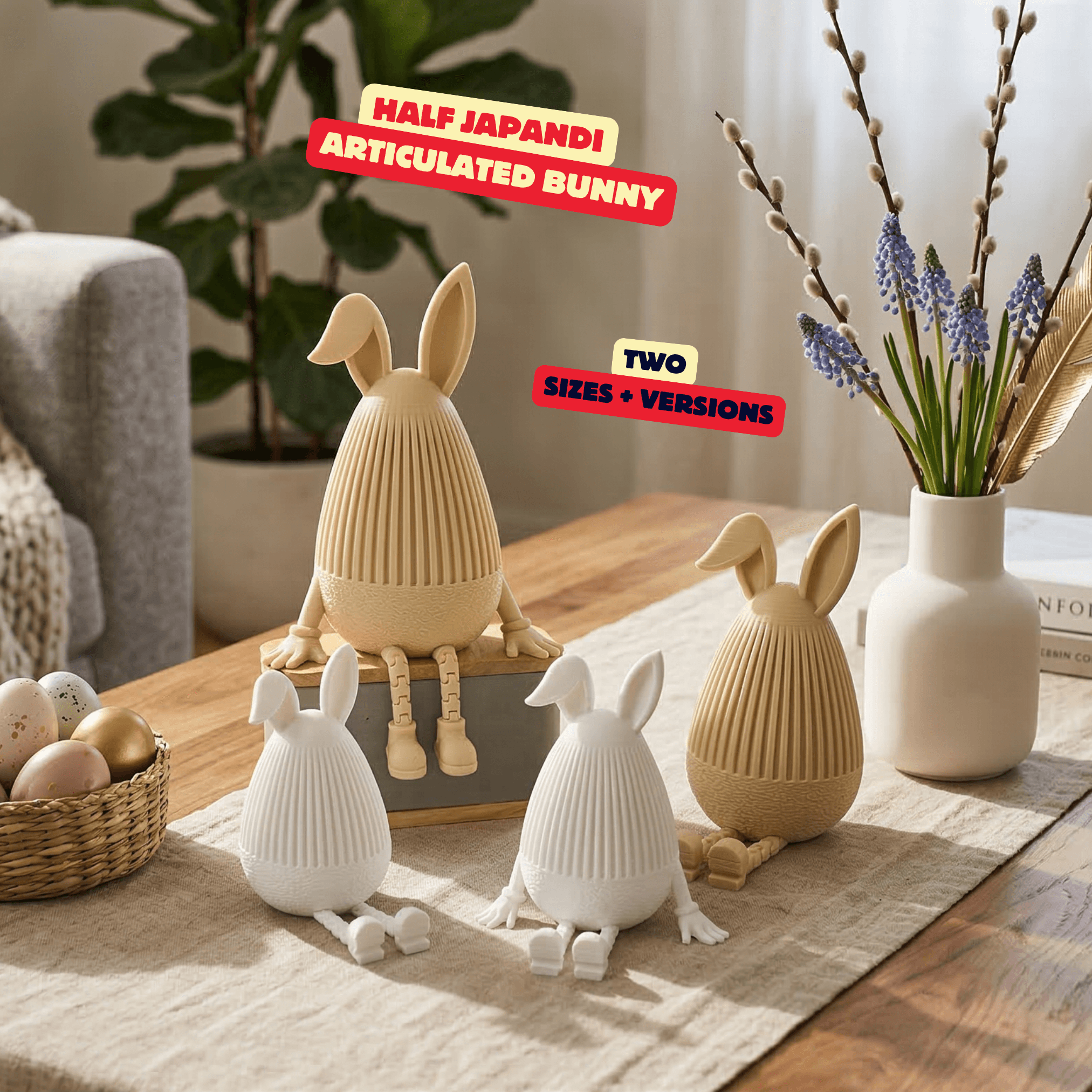 HALF JAPANDI BUNNY - NORMAL VERSION (ARTICULATED) / MODERN EASTER DECOR / BUNNY DECOR / HOMEDECOR 3d model
