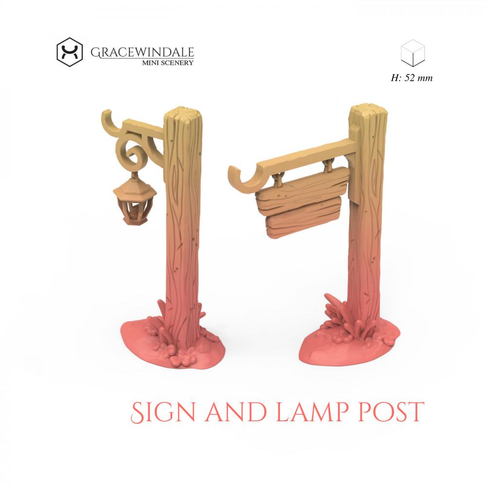 Lamp and Sign Post 3d model