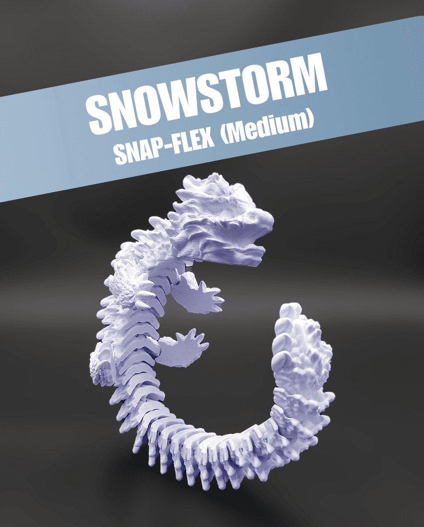 Snowstorm, Winter Dragon - Articulated Dragon Snap-Flex Fidget (Medium Tightness Joints) 3d model
