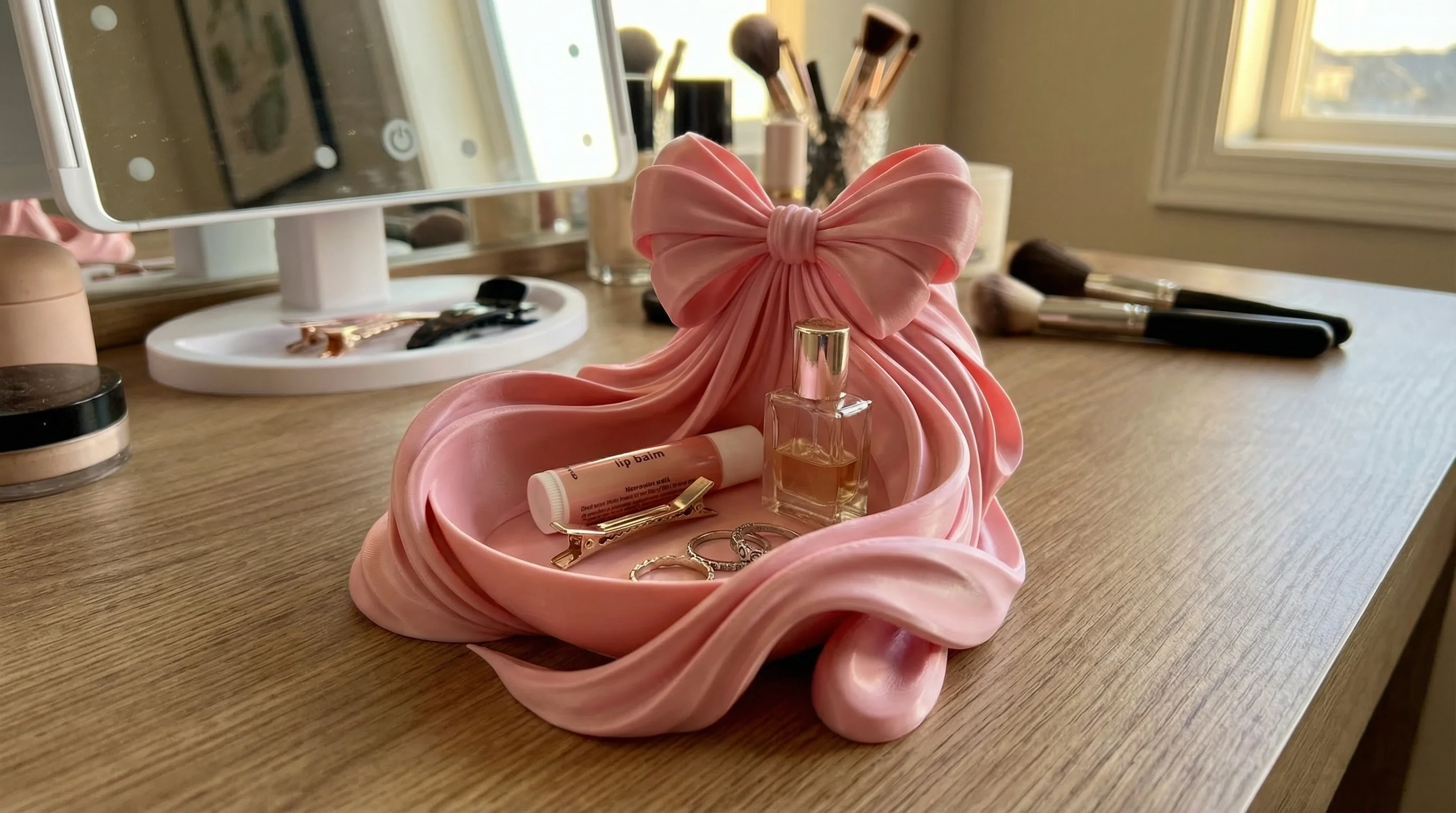 Coquette Bow Jewelry Tray – Draped Ribbon Trinket Dish & Vanity Organizer – 3D Print STL 3d model