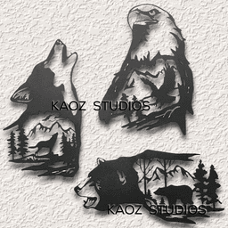 3 piece set eagle wall art bear wall decor wolf decoration nature 3d model