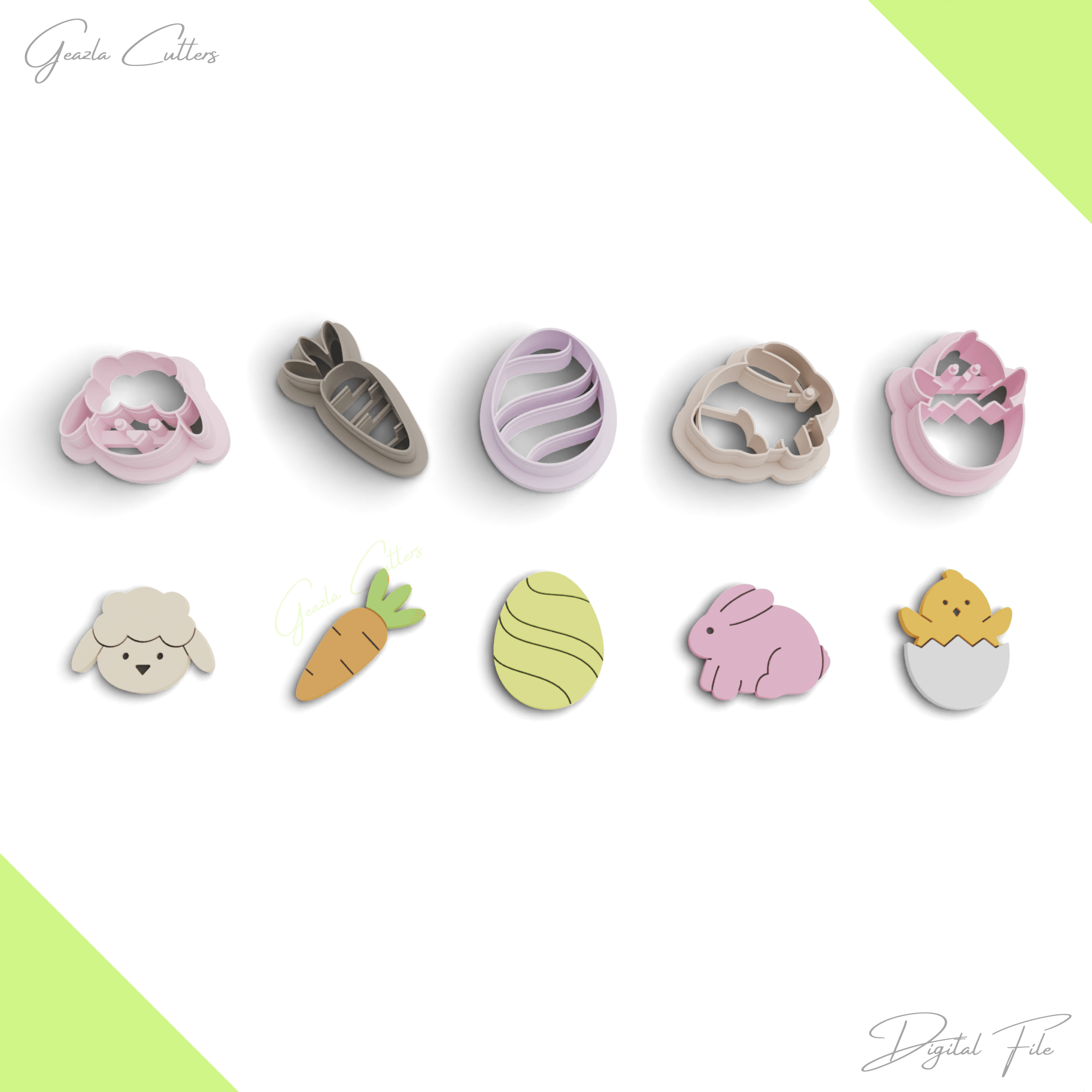Easter Day Polymer Clay Cutter Package, 5 Models, 2 Cutter Version, 5 Size, Stl File, No: 1193 3d model