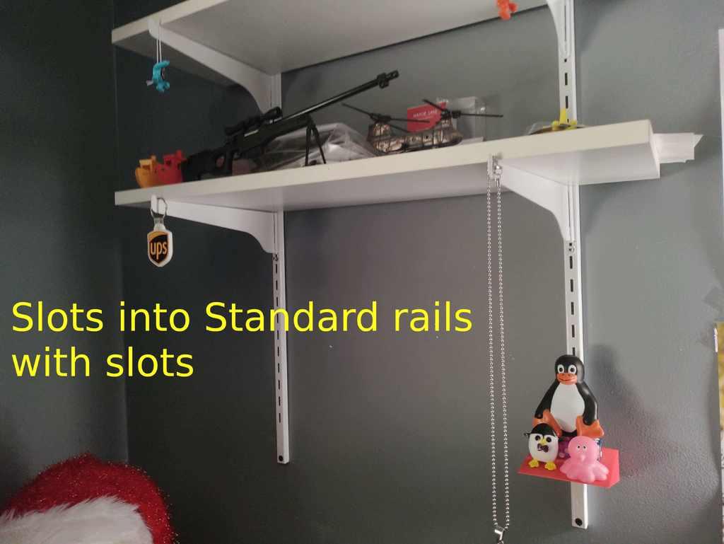 Shelf that fits standard shelving rails with slots 3d model
