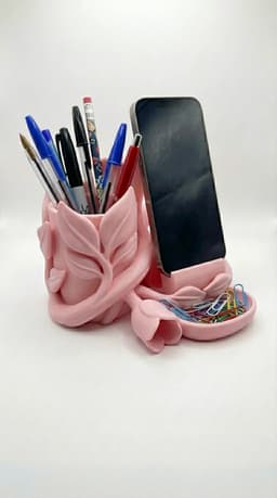 Sculptural Floral Desk Organizer - Phone Stand, Pen Holder & Catchall Tray 3d model