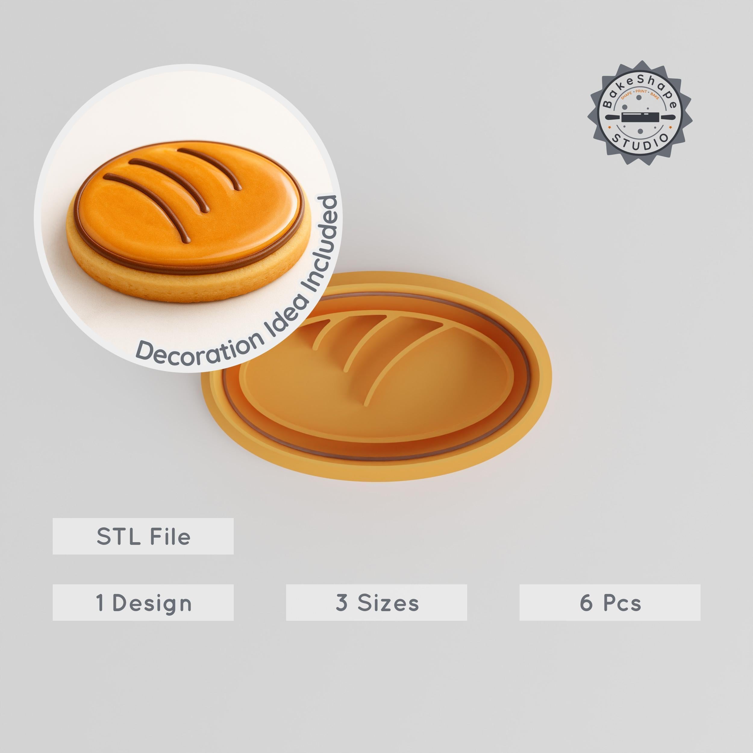 Bun Shape Cutter & Stamp Set, 6-Piece, Perfect for Cookies & Fondant, Bread Roll, Burger Bun, Dinner Roll, S/M/L Sizes PRODUCT_543 3d model