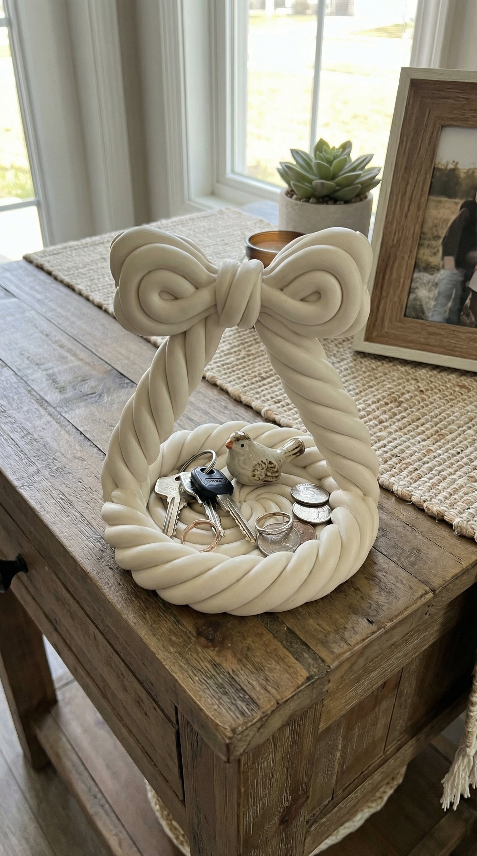 Coquette Bow Rope Catchall - Sculptural Home Decor Tray 3d model
