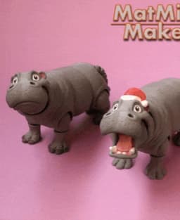 Hippo, plus Santa Hat version - Articulated Figure 3d model