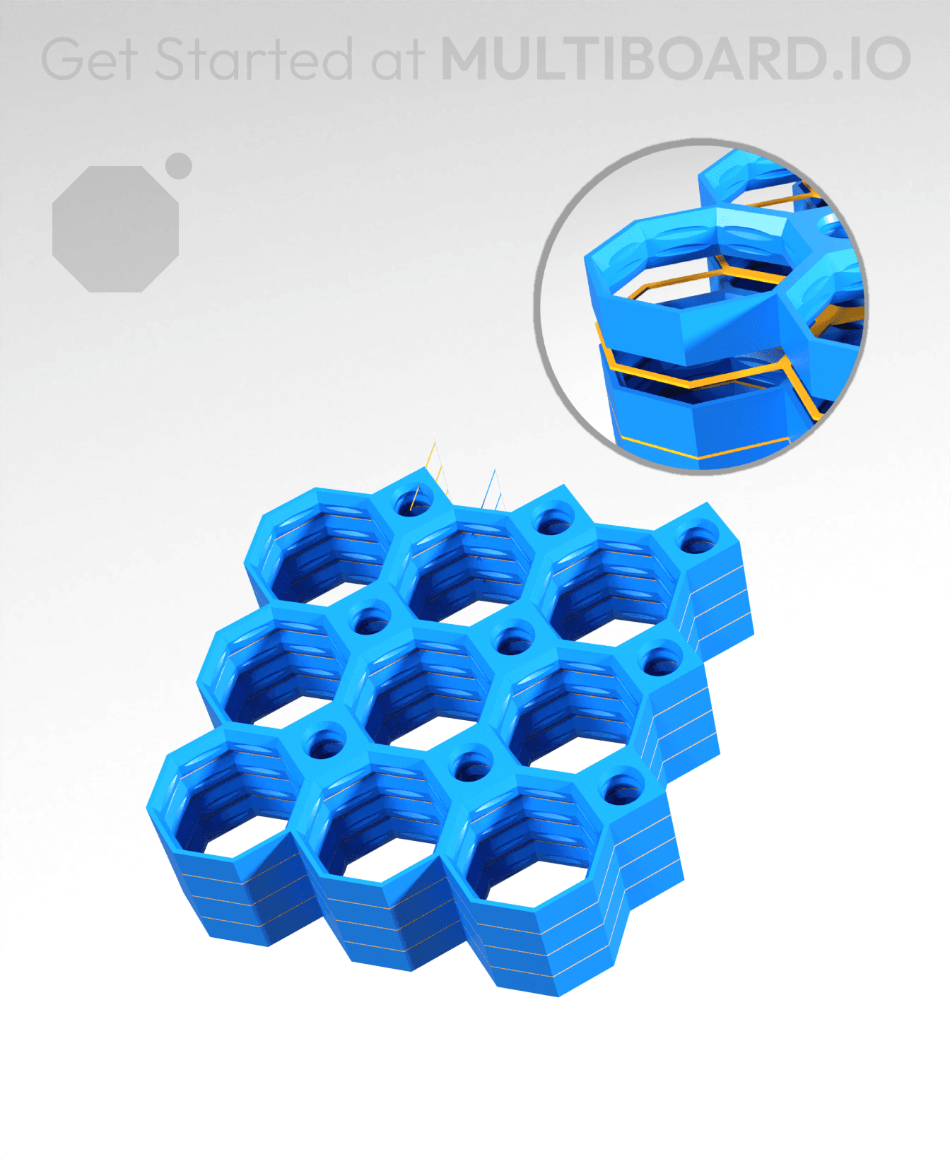 3x3 MU - Center Grid Interfitted - MultiBoard Octagon Plate - 4x Multi-Material Stack 3d model