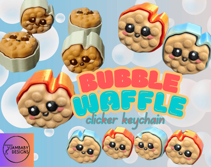 Bubble Waffle Clicker Fidget and Keychain 3d model