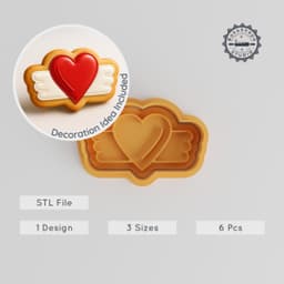 Love Badge Shape Cutter & Stamp Set, Heart Emblem Cookie Fondant Tool, 3 Sizes, 6 Pieces PRODUCT_225 3d model