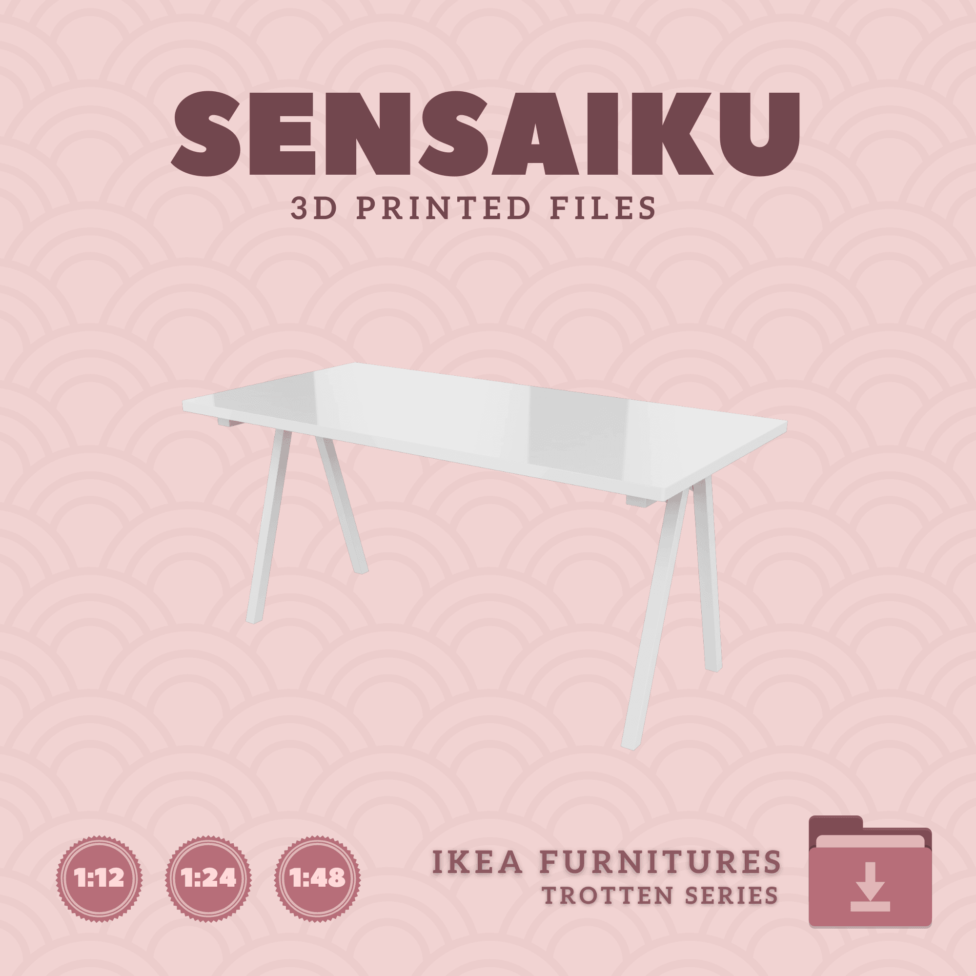 Miniature Replica 01. TROTTEN Desk 63 in for Miniature Dollhouse - IKEA - 3D Print Instant Download 3d model
