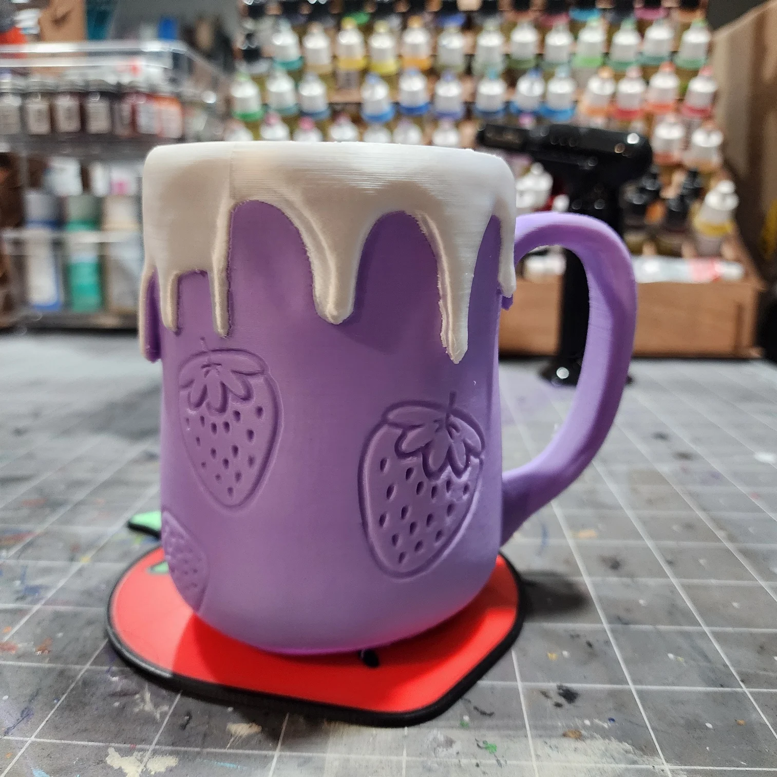 Strawberry Icing Mug + Coaster STL Files | Kawaii 3D Print Design | Strawberry Drinkware 3d model