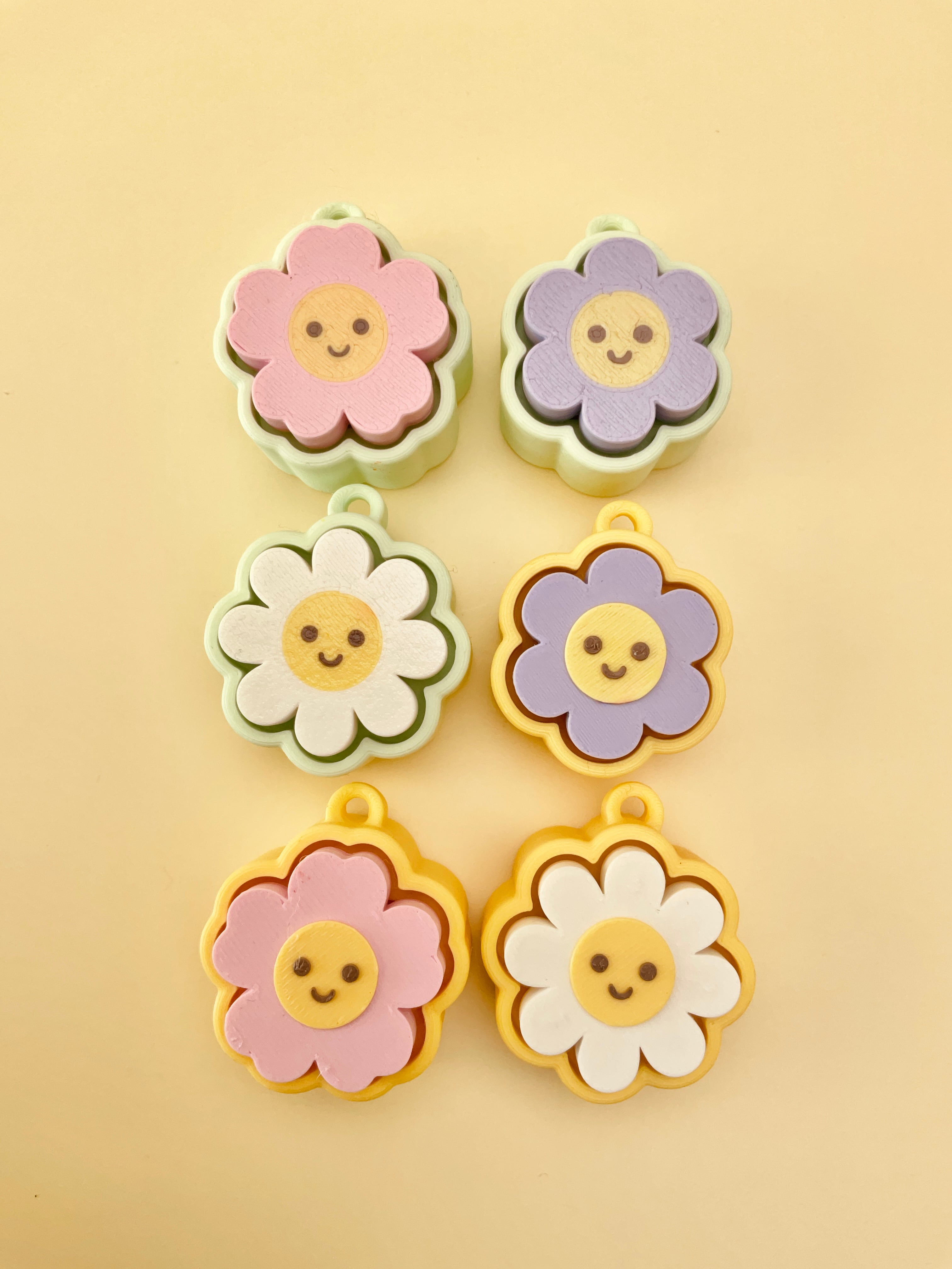Smiley Flower Multi and Single Clicker Keychain Fidget Toy Bundle 3d model