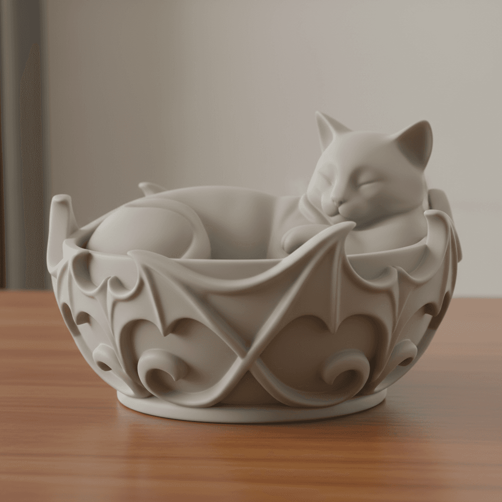 Sleeping Cat Storage Basket Premium STL Design 3d model