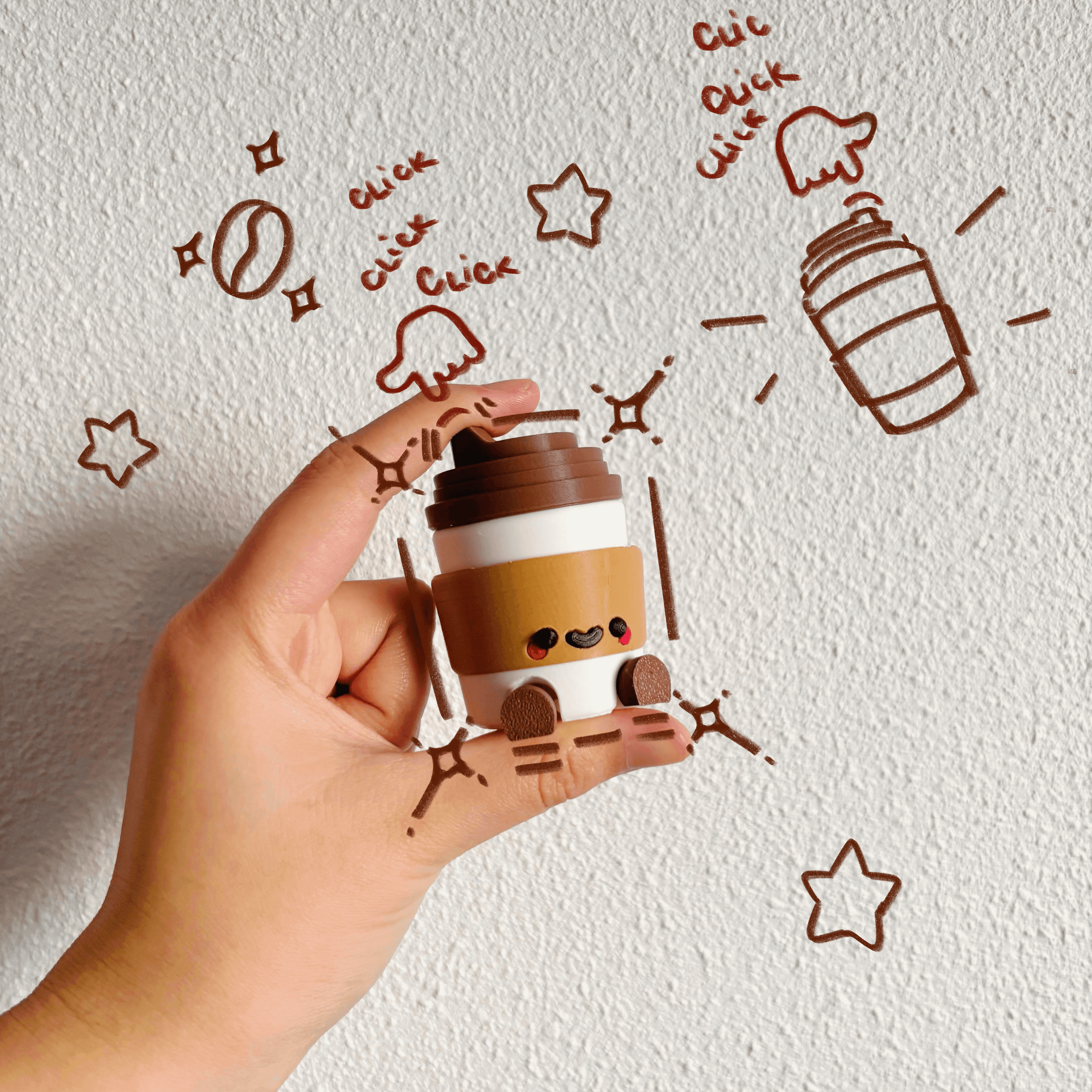 Cute Articulated & Clicker Coffee To-Go | No AMS | Print-in-place | Support-free 3d model