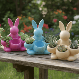 Easter Bunny Egg Holder STL-Hugging Bunny-Spring Table Decor-Succulent Planter 3d model