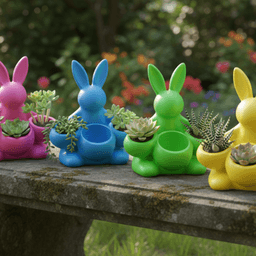 Easter Bunny Egg Holder STL-Hugging Bunny-Spring Table Decor-Succulent Planter 3d model