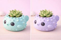Pufferfish Planter STL | Cute Kawaii Fish Pen Holder | Succulent Pot | Ocean Decor | 3D Print File 3d model