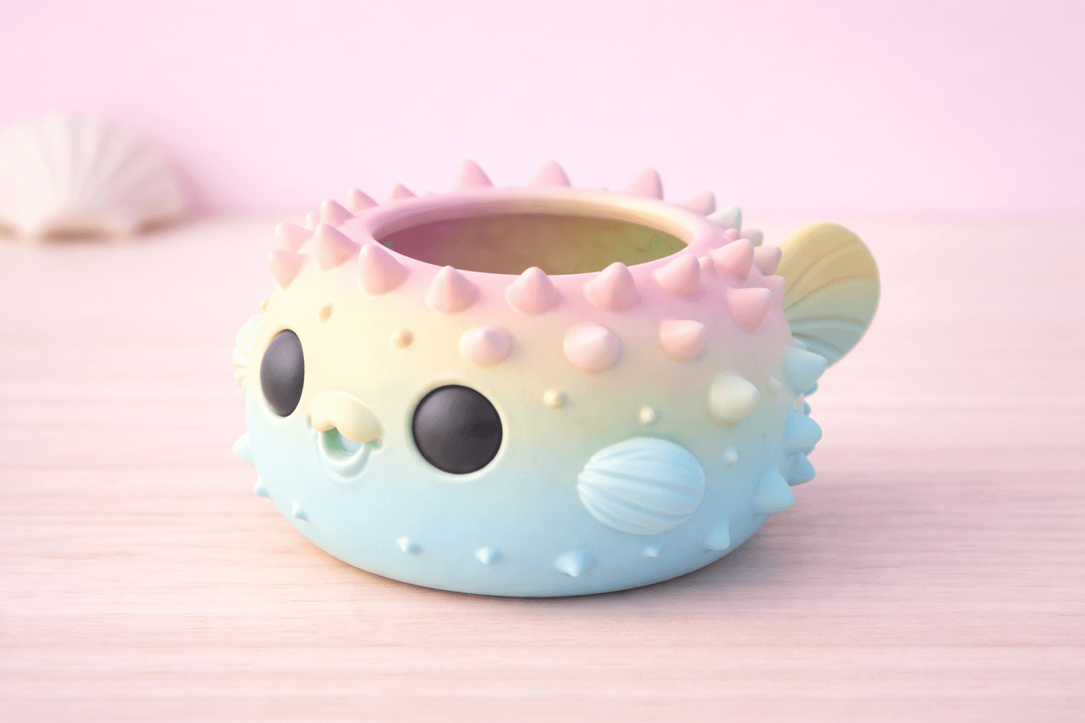 Pufferfish Planter STL | Cute Kawaii Fish Pen Holder | Succulent Pot | Ocean Decor | 3D Print File 3d model