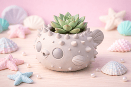 Pufferfish Planter STL | Cute Kawaii Fish Pen Holder | Succulent Pot | Ocean Decor | 3D Print File 3d model