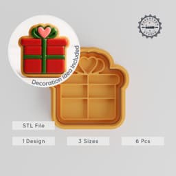 Gift Box Shape Cutter & Stamp Set, Cookie & Fondant Tools, Present Design, Multi-Size S/M/L, 6-Piece Collection PRODUCT_234 3d model