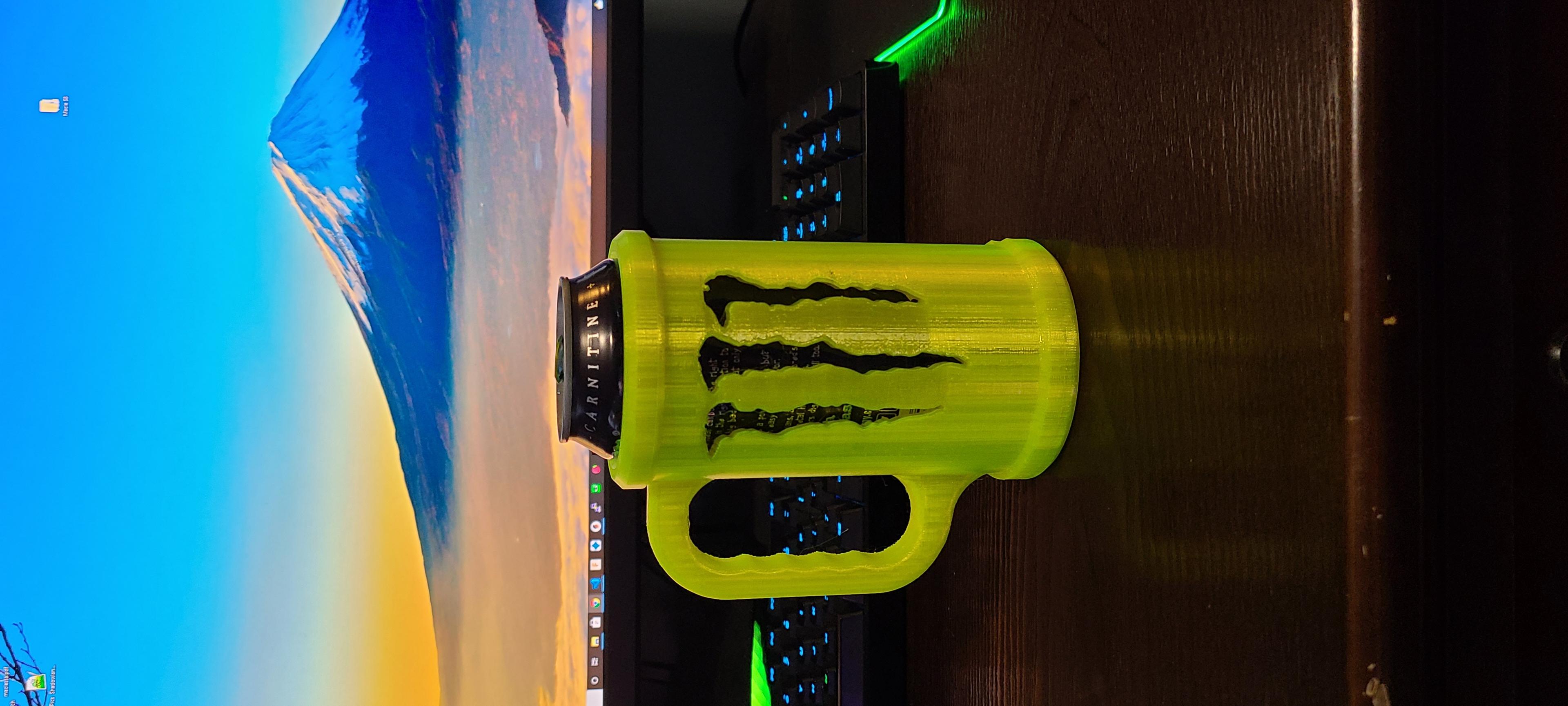 Kyle Cup V5 - NEW DESIGN - Chad Chalice - Stimulant Stein - Monster Energy Drink Can Cup - Prusa Slicer.  15% Honeycomb infill.  3D Solutech PETG Yellow. 0.20mm layer height. - 3d model