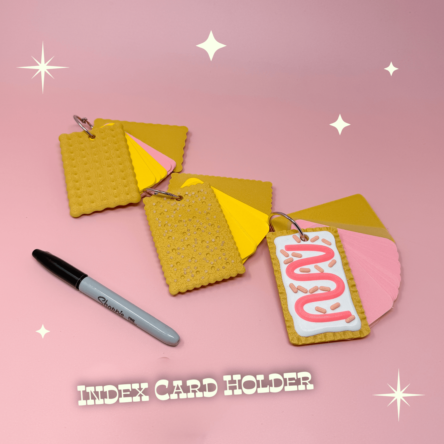 Retro Snack Cracker Notecard Index Card Holder - Fake Food Nostalgia Flash Card Ring Desk Stationery 3d model
