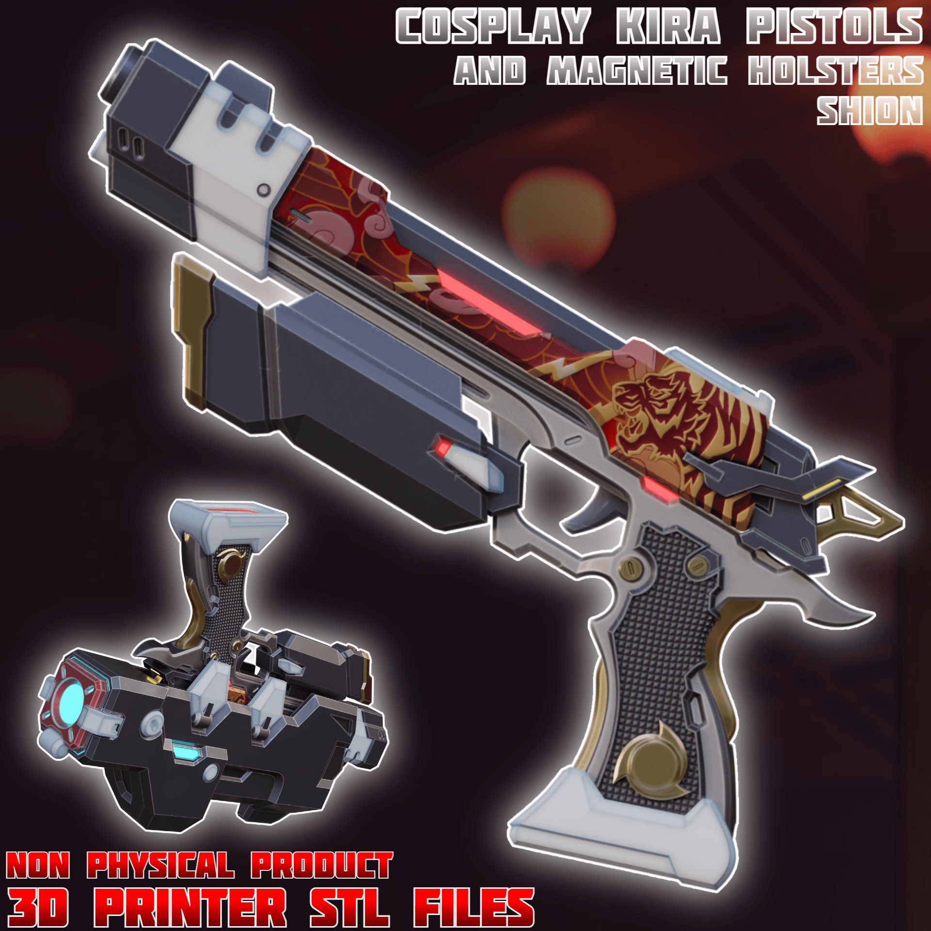 Sci-fi Shion Cosplay Kira Pistols with Holsters Overwatch 3d model