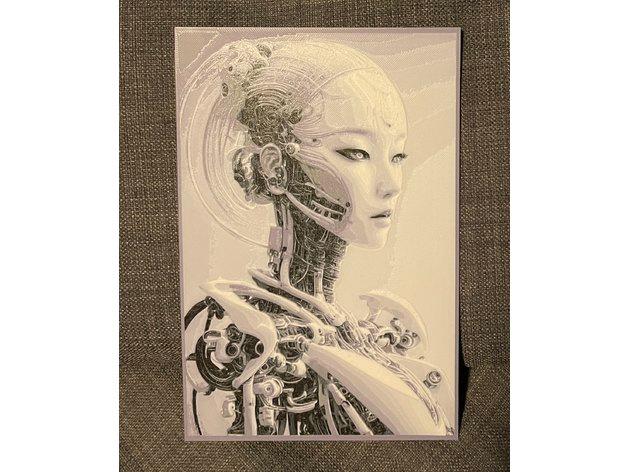 Cyborg Girl - Hueforge Print 3d model