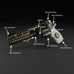 Harley Quinn Revolver – Cosplay Prop – Split Parts with Display Stand 3d model