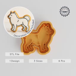 Samoyed Cookie Cutter & Stamp Set, White Fluffy Dog Design, 6 Pieces, Small/Medium/Large Sizes, Perfect for Cookies & Fondant PRODUCT_302 3d model