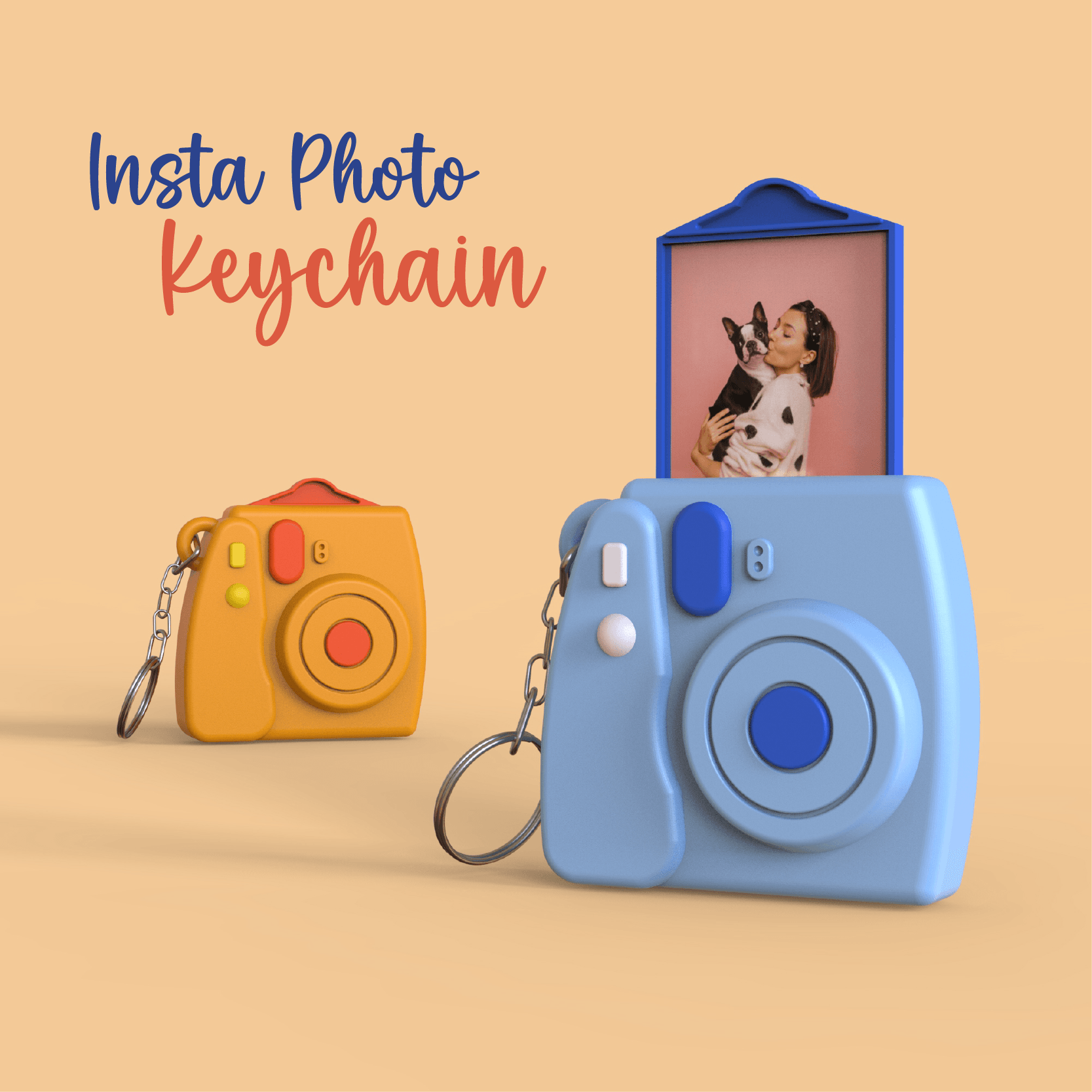 Insta Photo Camera Keychain, 3D Custom Keyring, Best Gift Idea, for Cam Lover, Bag - Name Tag 3d model