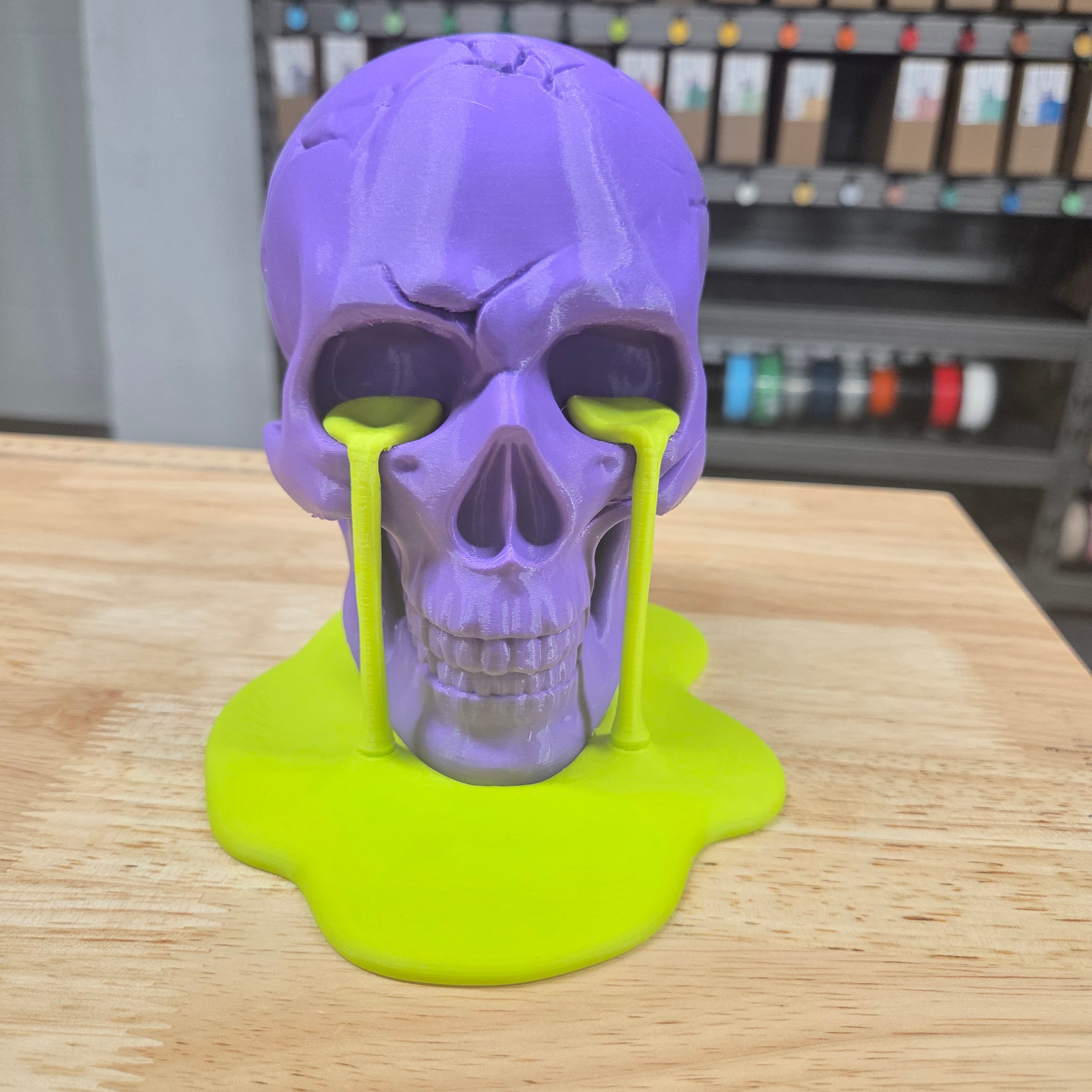 I printed in 3D-Fuel's Grape Purple and LulzBot Green for that Joker look :Purchase turned out great and is super cool decoration!