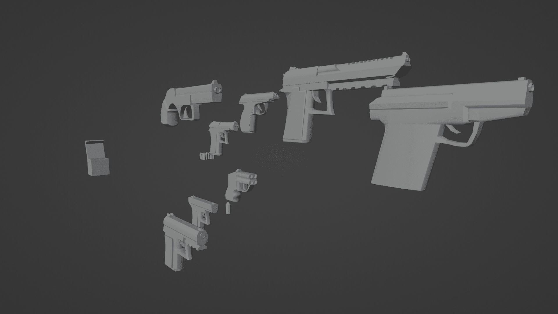 8 LOWPOLY MODER ERA PISTOLS 3d model