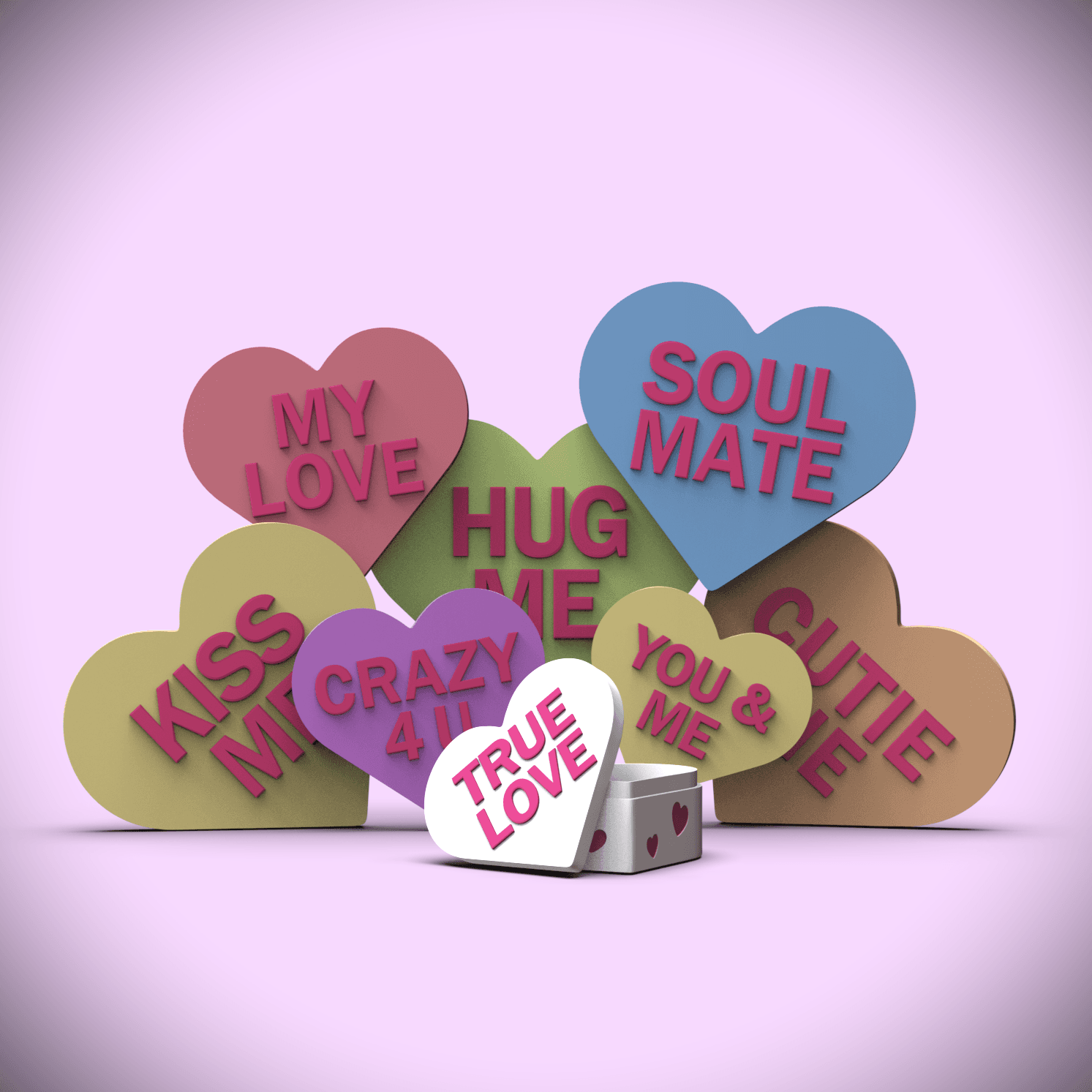 True Love -Candy Heart Gift Box (+Bambu 3mf) 3d model