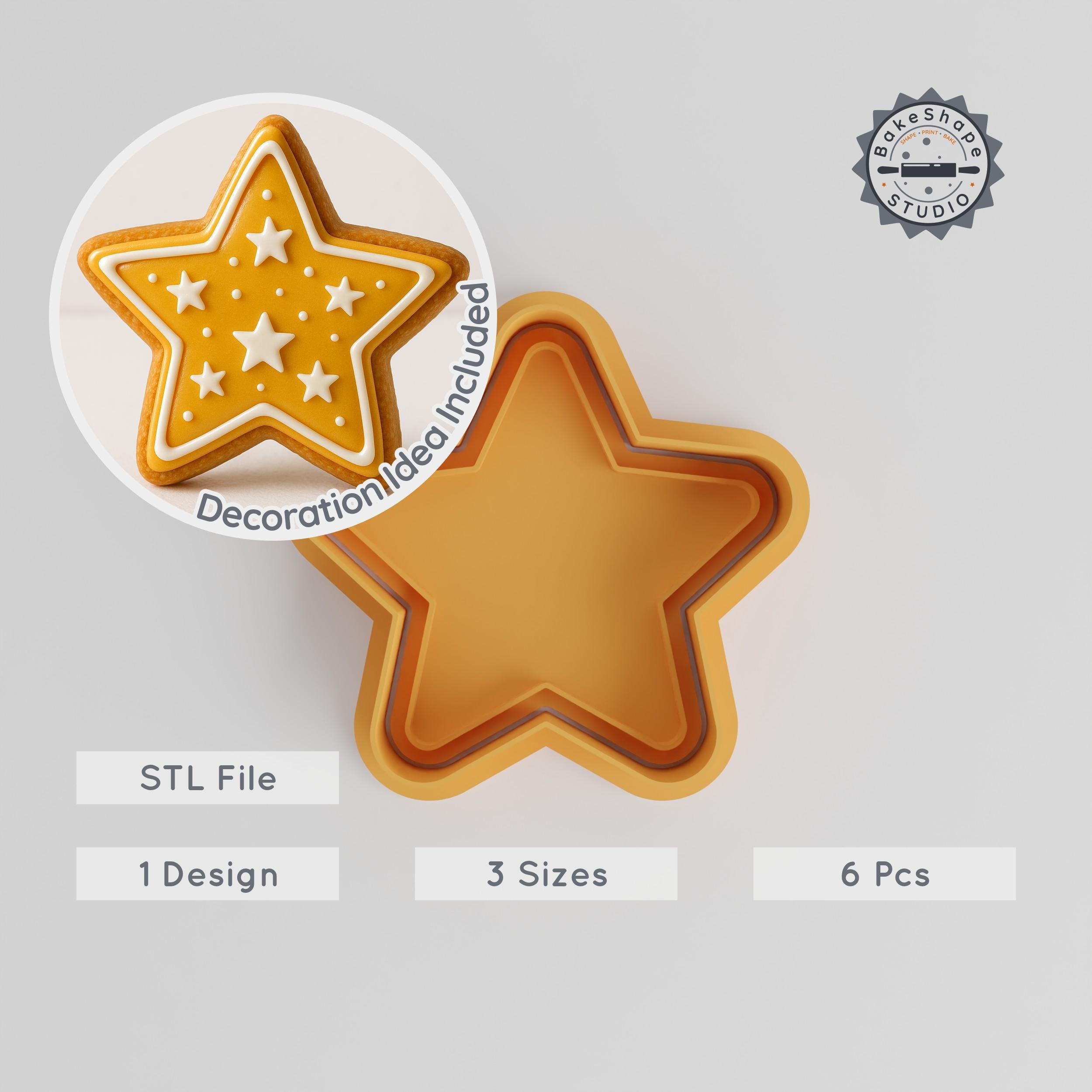 Star Shape Cutter & Stamp, Cookie & Fondant Set, S/M/L, Sky & Celestial Theme, 6-Piece 3D Print Files PRODUCT_20 3d model