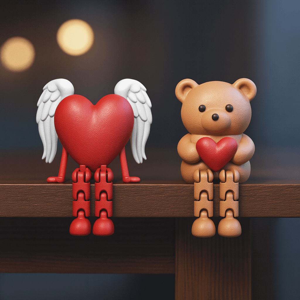 Valentine’s Day Flexi Set | 2 pcs Articulated Heart Angel & Teddy Bear | Cute Romantic Gift 3d model