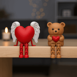 Valentine’s Day Flexi Set | 2 pcs Articulated Heart Angel & Teddy Bear | Cute Romantic Gift 3d model