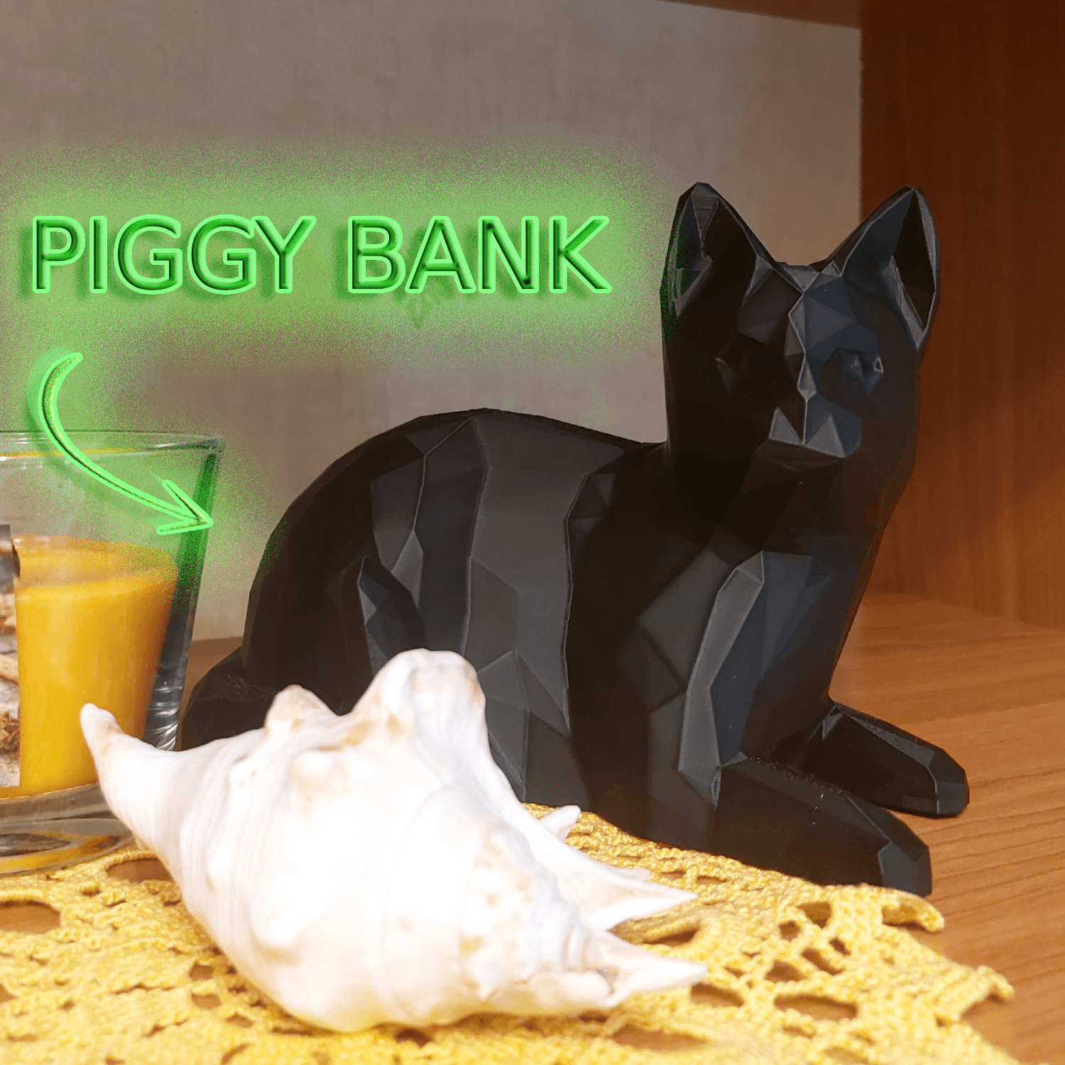 Enchanting Low Poly Cat Piggy Bank - Kids' Coin Bank, Playful Animal Piggy Bank for Boys and Girls! 3d model
