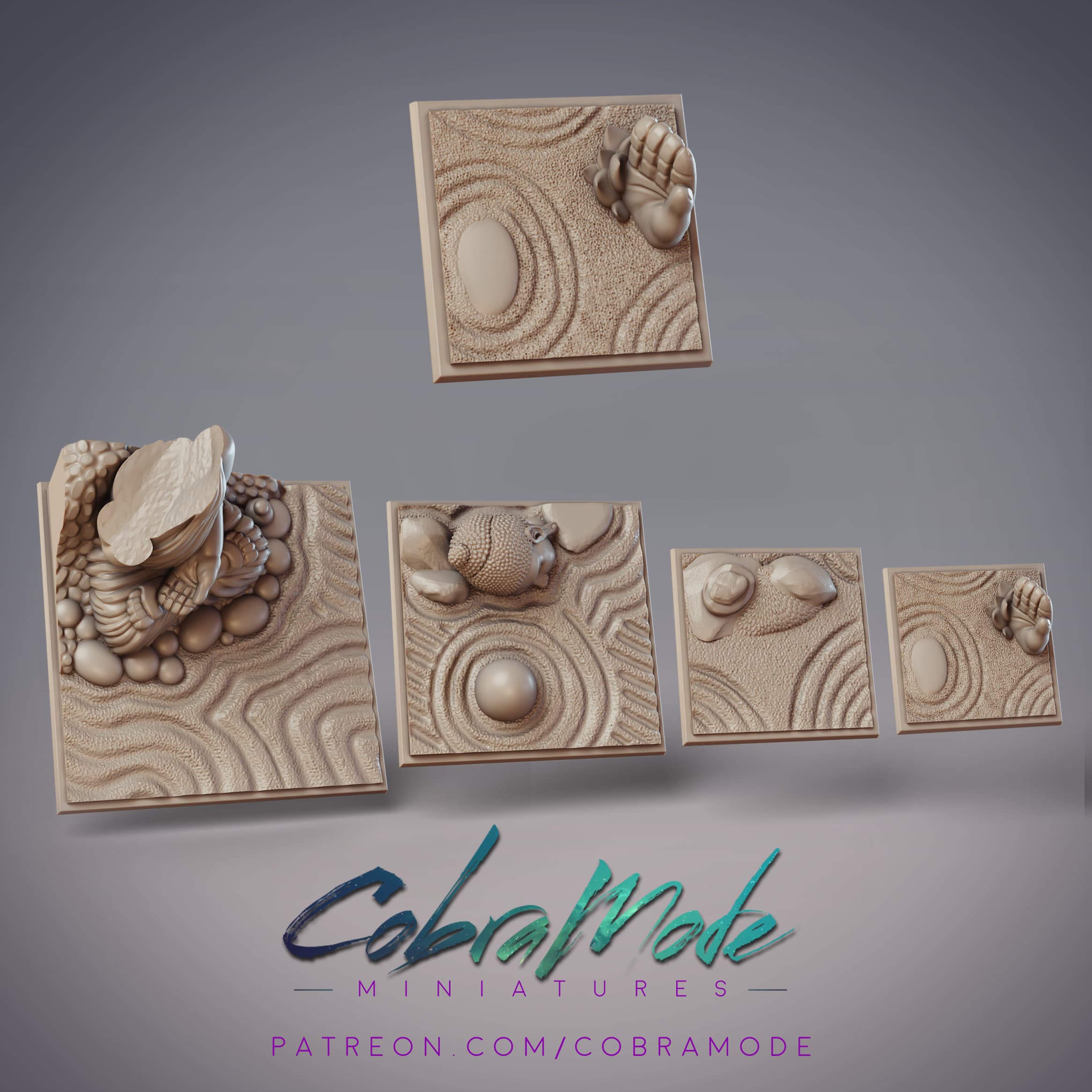 Zen Garden Square Base Pack (4pcs) 3d model